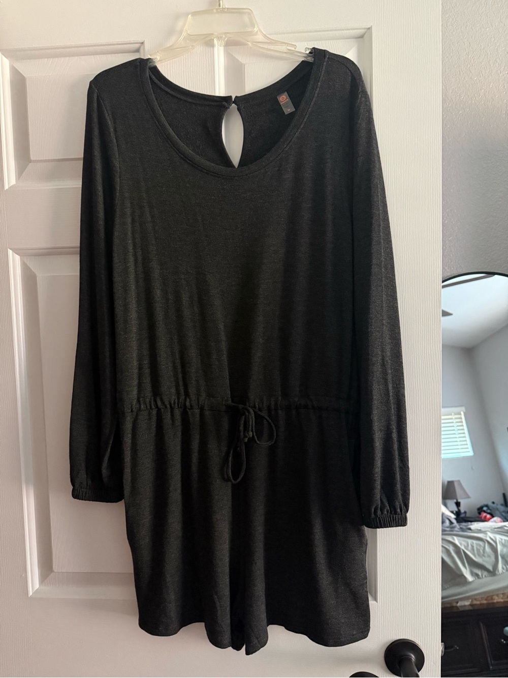 Mono B Black Long-Sleeve Drawstring Romper
